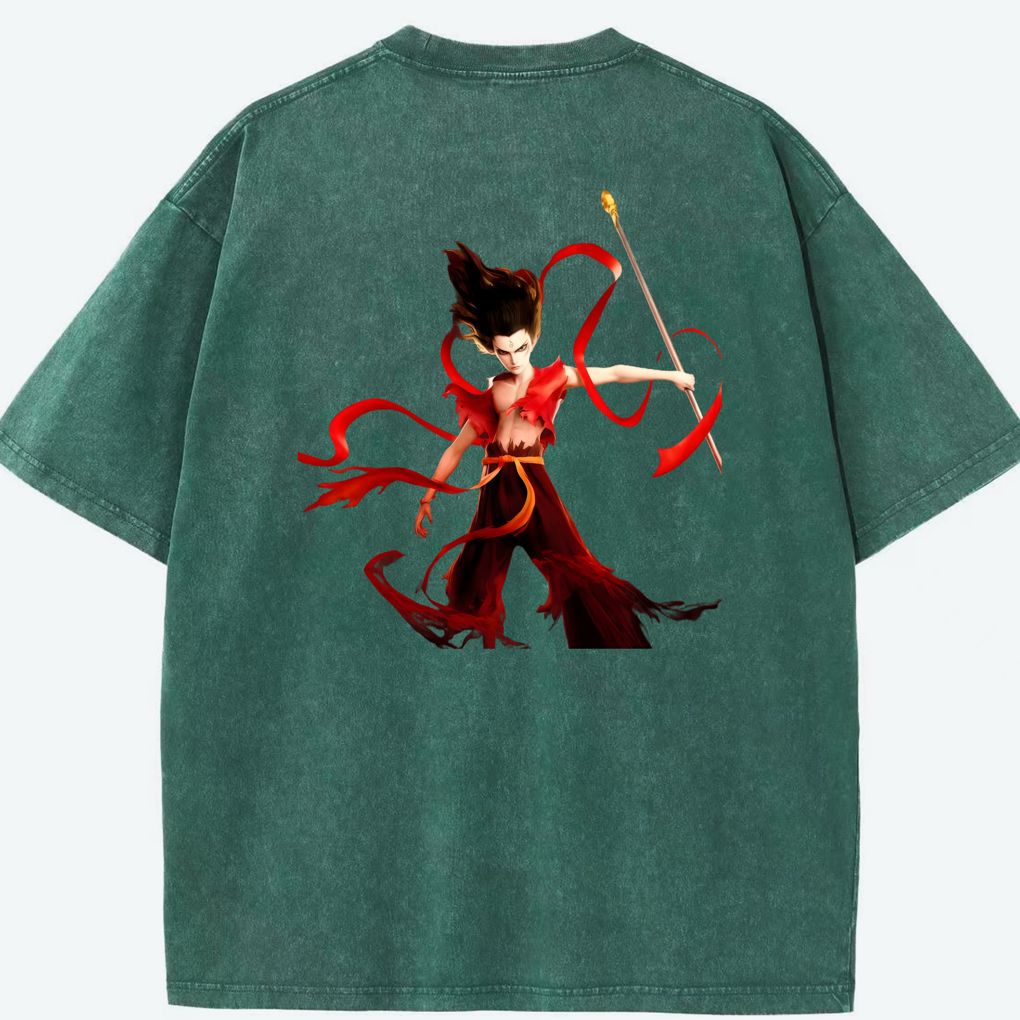 （画像用） Ne Zha 2 ナタ 魔童の大暴れ 綿100% ヴィンテージ風 半袖Tシャツ（背面プリント）
